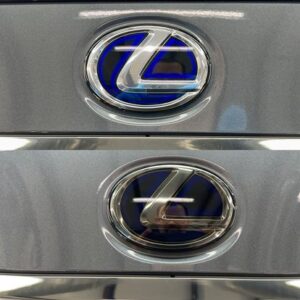 Lexus badge with PPF smoke tint wrap